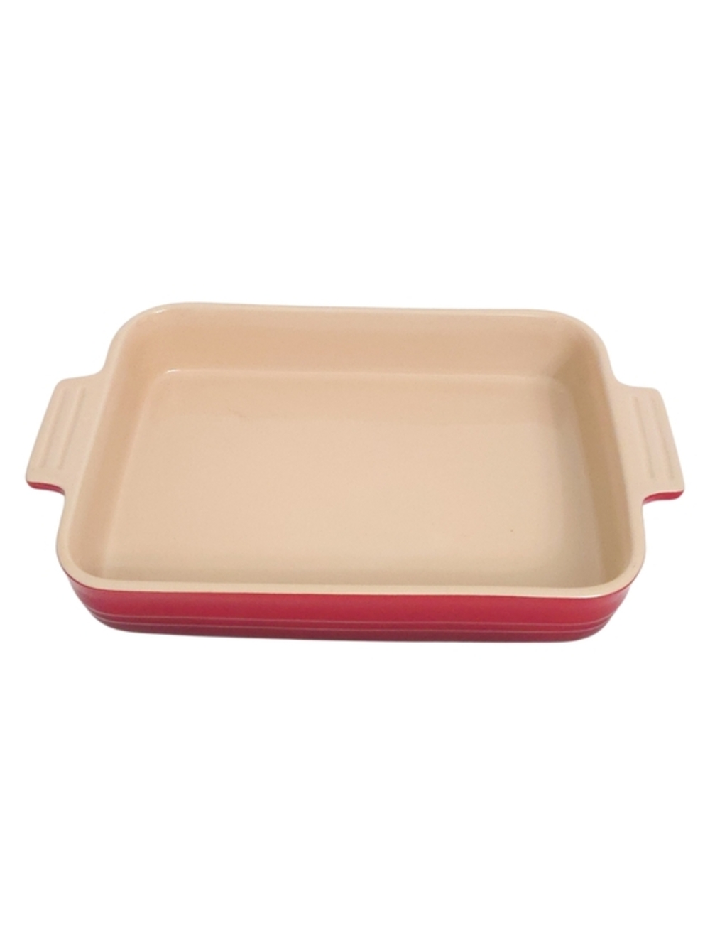 Le Creuset Cerise Red &‎ Beige Stoneware 9x12 Rectangular  Lasagna Baking Dish
